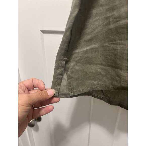Jones & Co Jones NY 100% Linen Over Shirt Roll Up Sleeves Buttons Army GREEN 1X - Picture 5 of 6